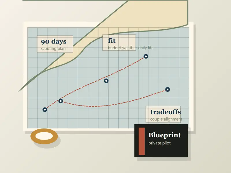 An editorial planning map with route lines, scouting notes, and a Life Abroad Blueprint.